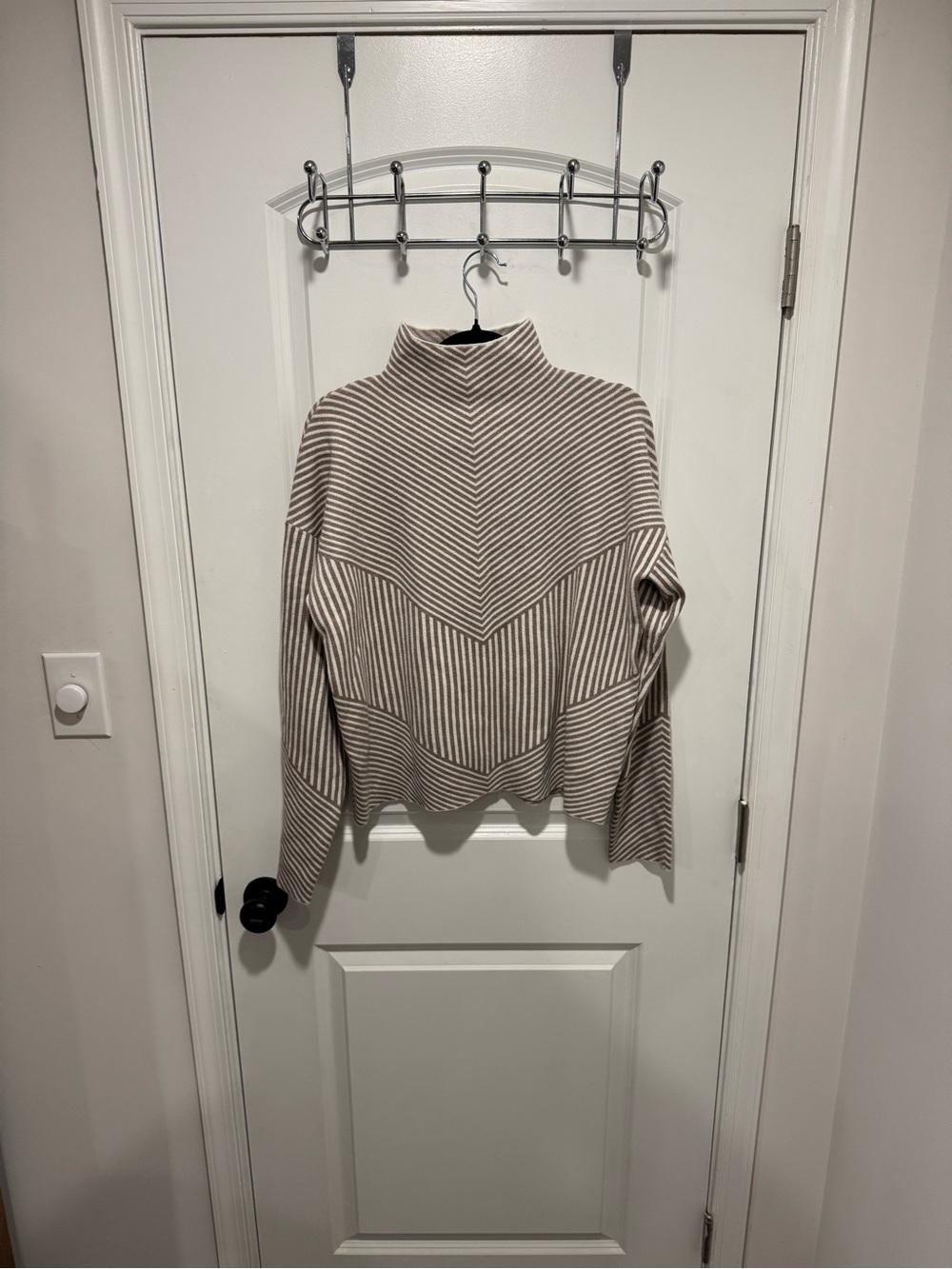 Cynthia Rowley Beige and Cream Chevron Stripe Turtleneck Sweater